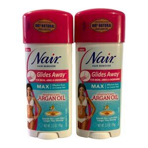 Lot of 2 Nair Hair Remover Glide Away Moroccan Argan Oil Bikini Underarms 3.3 Oz